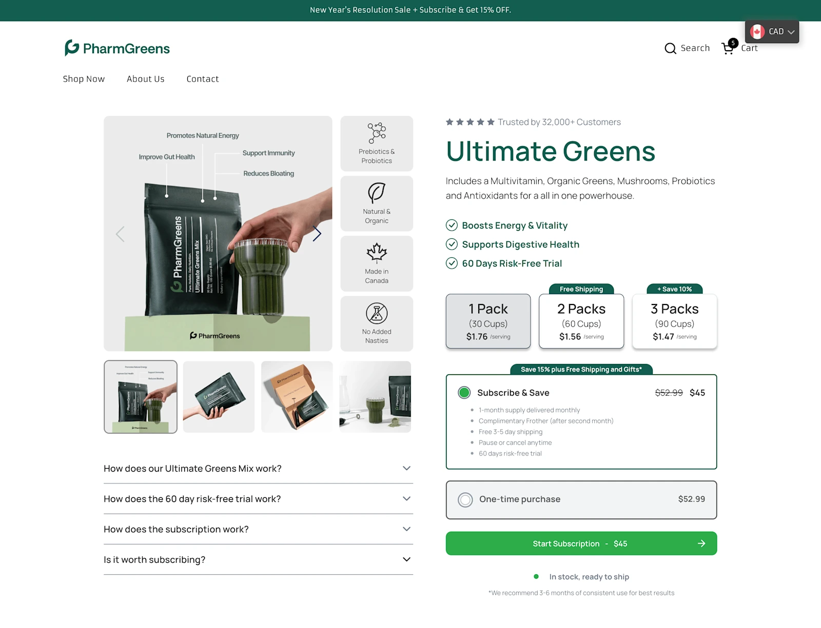 PharmGreens redesigned product detail page sections