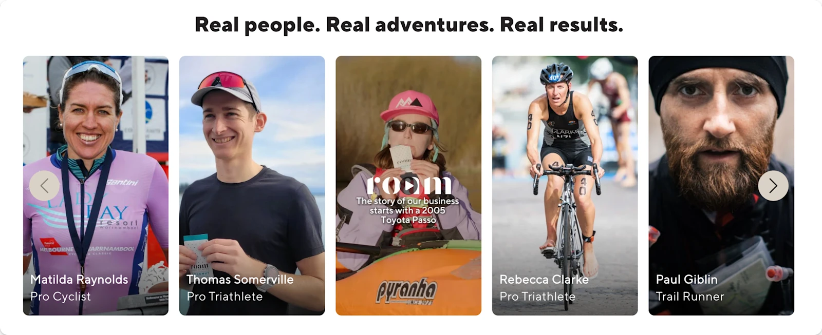 Roam Energy page section featuring professional athletes