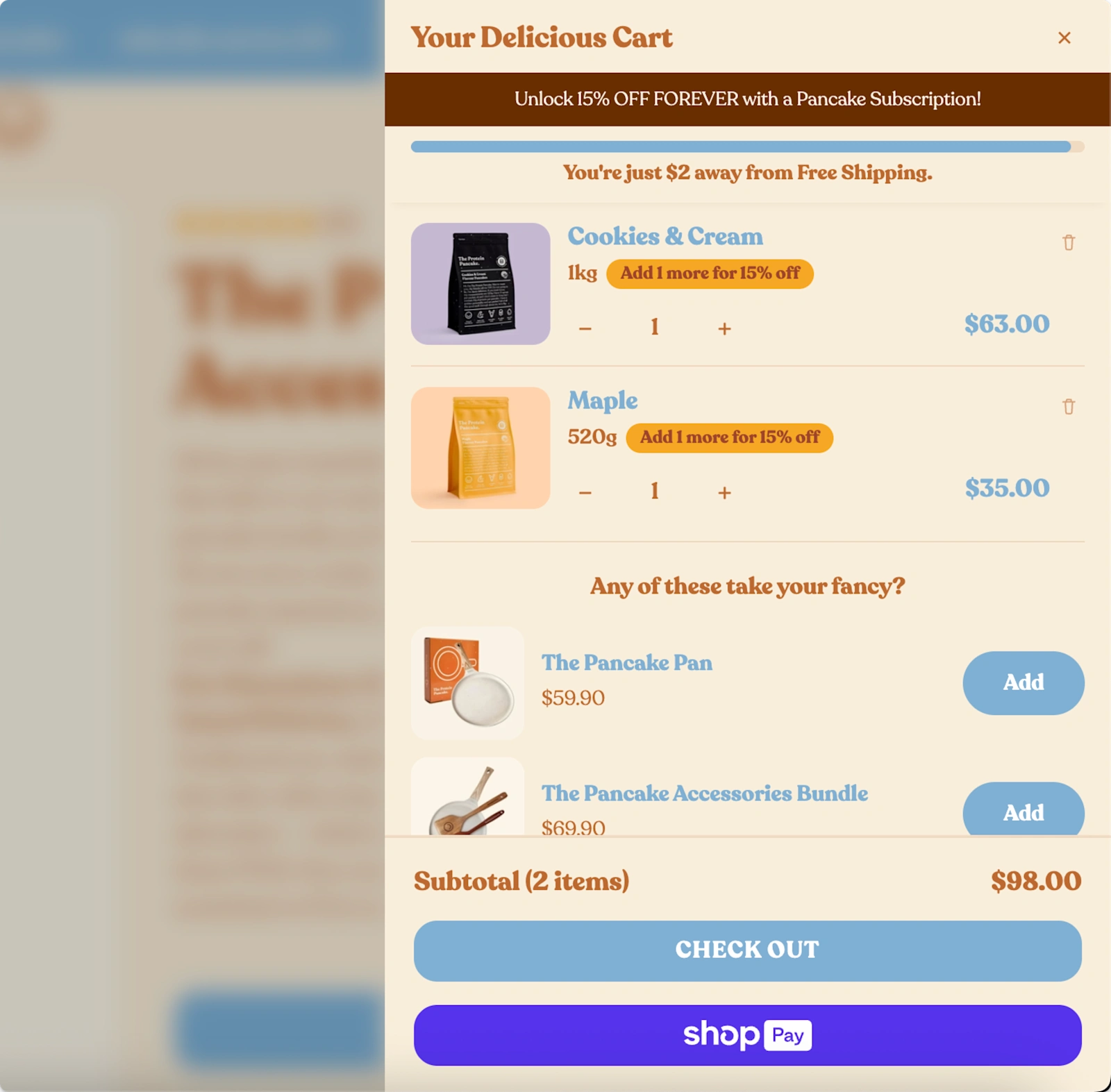 The Protein Pancake redesigned cart drawer