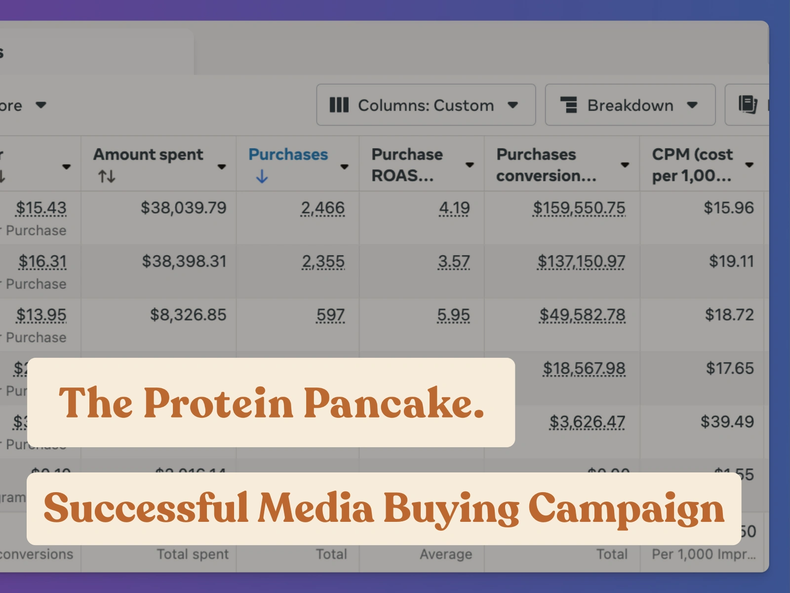 The Protein Pancake Meta ads campaign results overview